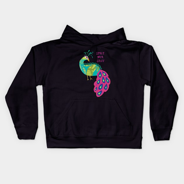 Strut your stuff Peacock Kids Hoodie by tfinn